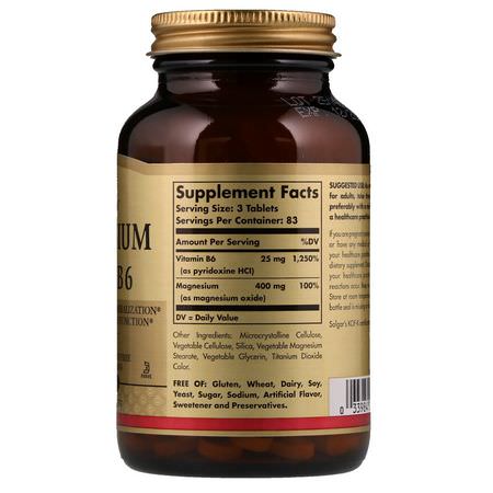 Magnesium, Mineraler, Kosttillskott: Solgar, Magnesium, with Vitamin B6, 250 Tablets