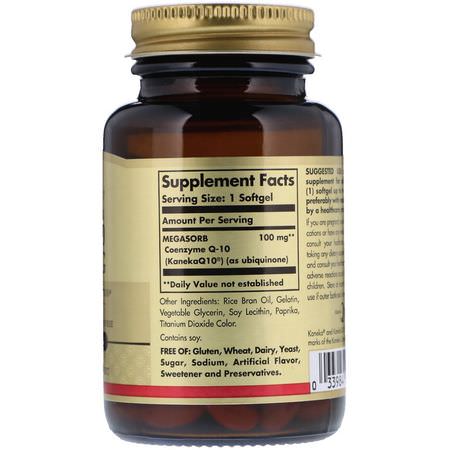 Coenzyme Q10, Coq10, Antioxidanter, Kosttillskott: Solgar, Megasorb CoQ-10, 100 mg, 60 Softgels