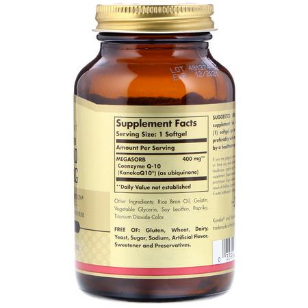 Coenzyme Q10, Coq10, Antioxidanter, Kosttillskott: Solgar, Megasorb CoQ-10, 400 mg, 60 Softgels