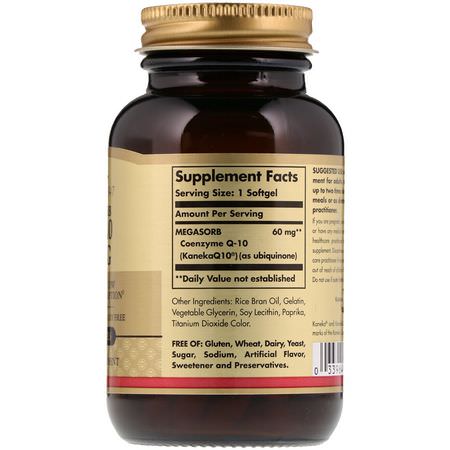 Coenzyme Q10, Coq10, Antioxidanter, Kosttillskott: Solgar, CoQ-10, Megasorb, 60 mg, 120 Softgels