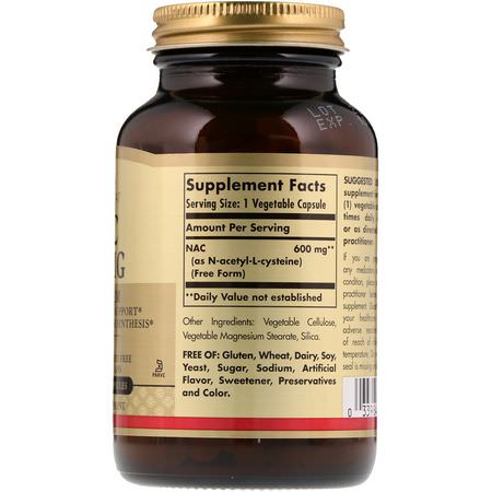 N-Acetyl Cystein Nac, Antioxidanter, Kosttillskott: Solgar, NAC, 600 mg, 120 Vegetable Capsules