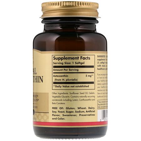 Astaxanthin, Antioxidants, Supplements: Solgar, Natural Astaxanthin, 5 mg, 60 Softgels
