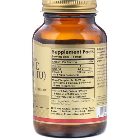 E-Vitamin, Vitaminer, Kosttillskott: Solgar, Naturally Sourced Vitamin E, 268 mg (400 IU), 100 Softgels