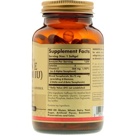 E-Vitamin, Vitaminer, Kosttillskott: Solgar, Naturally Sourced Vitamin E, 268 mg (400 IU), 100 Vegetarian Softgels