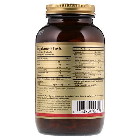 Omega 3-6-9-Kombinationer, Efa, Omegas Epa Dha, Fiskolja: Solgar, Omega 3-6-9, 1,300 mg, 120 Softgels