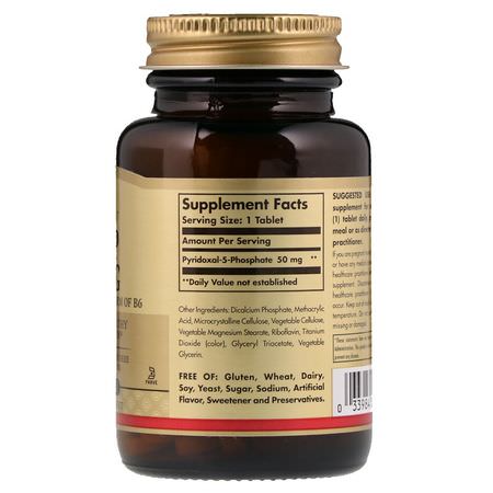 B6 Pyridoxine, Vitamin B, Vitaminer, Kosttillskott: Solgar, P-5-P, 50 mg, 100 Tablets