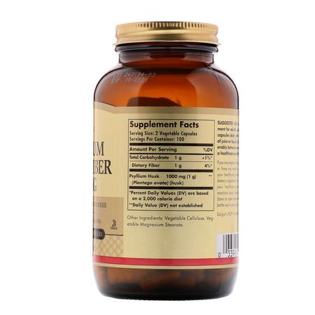 Psyllium Husk, Fiber, Digestion, Supplements: Solgar, Psyllium Husks Fiber, 500 mg, 200 Vegetable Capsules