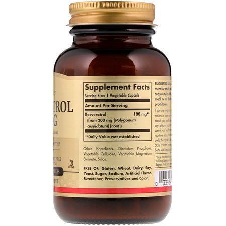 Resveratrol, Antioxidanter, Kosttillskott: Solgar, Resveratrol, 100 mg, 60 Vegetable Capsules
