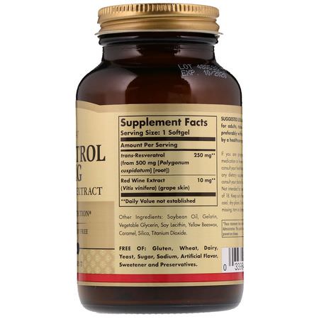 Resveratrol, Antioxidanter, Kosttillskott: Solgar, Resveratrol, 250 mg, 60 Softgels