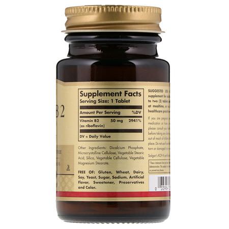 Vitamin B, Vitaminer, Kosttillskott: Solgar, Vitamin B2 (Riboflavin), 50 mg, 100 Tablets
