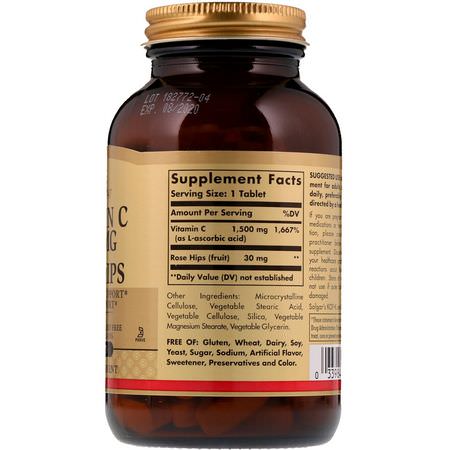 Influensa, Hosta, Förkylning, Vitamin C: Solgar, Vitamin C, with Rose Hips, 1,500 mg, 90 Tablets