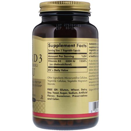 D3 Cholecalciferol, D-Vitamin, Vitaminer, Kosttillskott: Solgar, Vitamin D3 (Cholecalciferol), 5000 IU, 240 Vegetable Capsules
