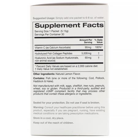 Peptider, Skönhet, Kollagentillskott, Fog: Solumeve, Collagen Peptides Plus Vitamin C & Hyaluronic Acid, Lemon, 30 Packets, 0.18 oz (5.15 g) Each