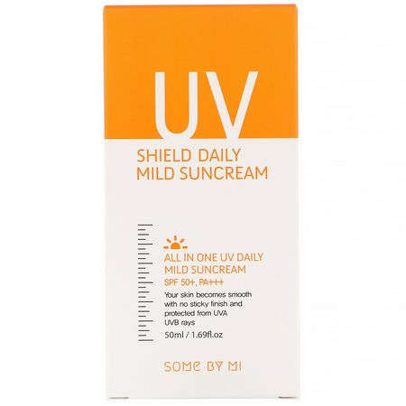 Solskyddsmedel, K-Beauty, Bad: Some By Mi, UV Shield Daily Mild Suncream, SPF 50+ PA+++, 1.69 fl oz (50 ml)