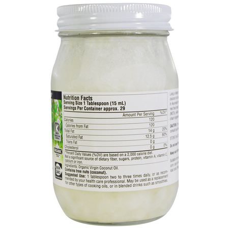 Kokosolja, Kokosnöttillskott: Source Naturals, 100% Organic Virgin, Coconut Oil, 15 fl oz. (443 ml)