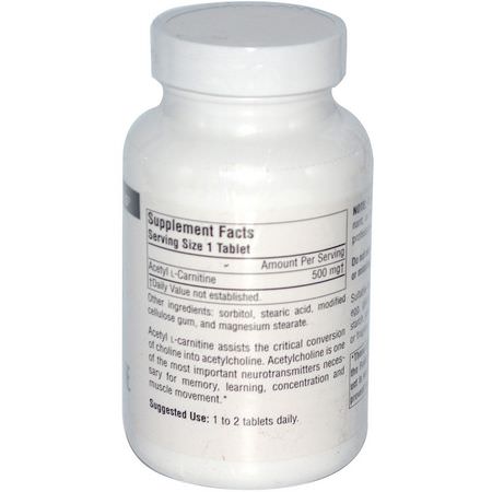 Acetyl L-Karnitin, Aminosyror, Kosttillskott: Source Naturals, Acetyl L-Carnitine, 500 mg, 120 Tablets
