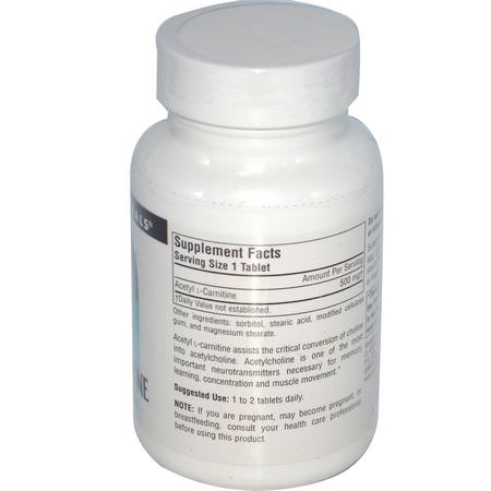 Acetyl L-Karnitin, Aminosyror, Kosttillskott: Source Naturals, Acetyl L-Carnitine, 500 mg, 60 Tablets