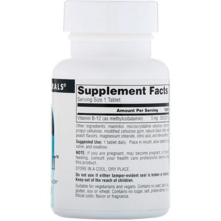 B12, Vitamin B, Vitaminer, Kosttillskott: Source Naturals, B-12 Fast Melt, 5 mg, 60 Tablets
