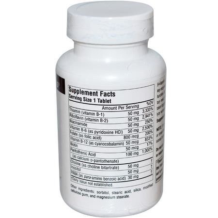 Vitamin B-Komplex, Vitamin B, Vitaminer, Kosttillskott: Source Naturals, B-50 Complex, 50 mg, 100 Tablets