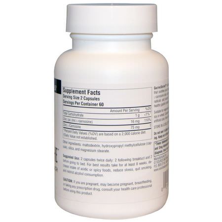 L-Karnosin, Aminosyror, Zink, Mineraler: Source Naturals, GastricSoothe, 37.5 mg, 120 Capsules
