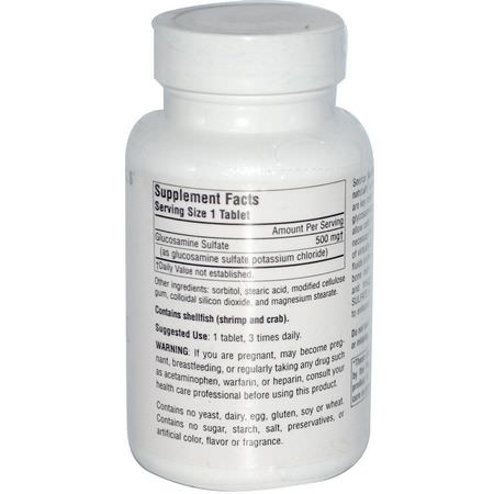 Glukosamin, Led, Ben, Kosttillskott: Source Naturals, Glucosamine Sulfate, Sodium Free, 500 mg, 120 Tablets