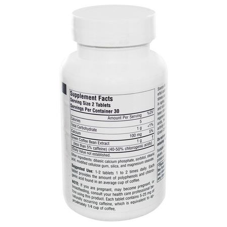 Homeopati, Örter, Grönt Kaffebönsextrakt, Vikt: Source Naturals, Green Coffee Extract, 500 mg, 60 Tablets