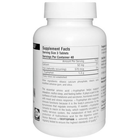 L-Tryptophan, Sleep, Supplements: Source Naturals, L-Tryptophan, 500 mg, 120 Tablets