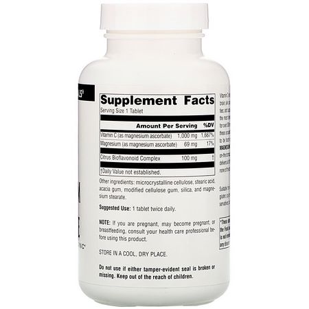 Magnesium, Mineraler, Kosttillskott: Source Naturals, Magnesium Ascorbate, 1000 mg, 120 Tablets