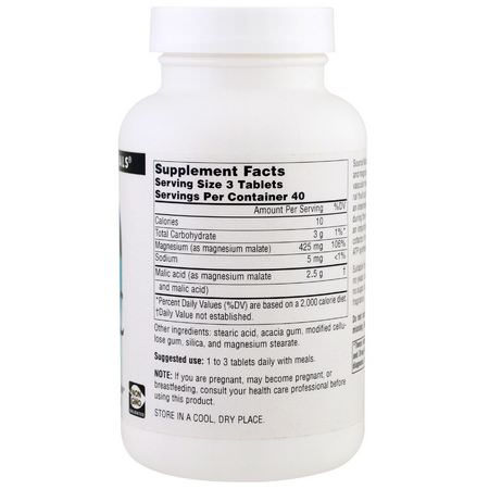 Magnesium, Mineraler, Kosttillskott: Source Naturals, Malic Acid, 833 mg, 120 Tablets