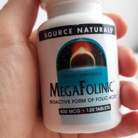 Folsyra, Vitamin B, Vitaminer, Kosttillskott: Source Naturals, MegaFolinic, 800 mcg, 120 Tablets