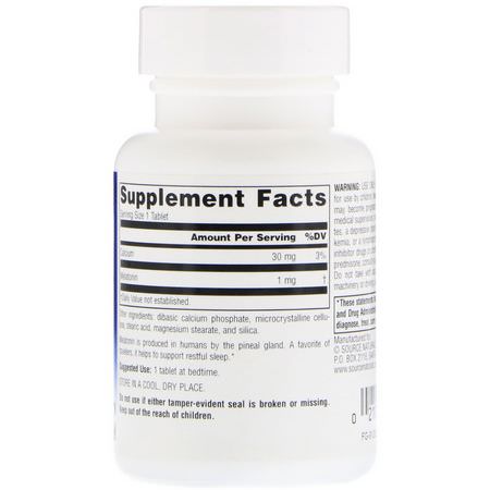 Melatonin, Sömn, Kosttillskott: Source Naturals, Melatonin, 1 mg, 100 Tablets