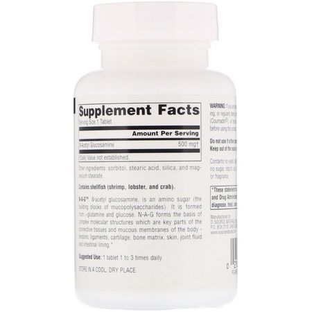 N-Acetylglukosamin, Aminosyror, Kosttillskott: Source Naturals, N-A-G, 500 mg, 120 Tablets