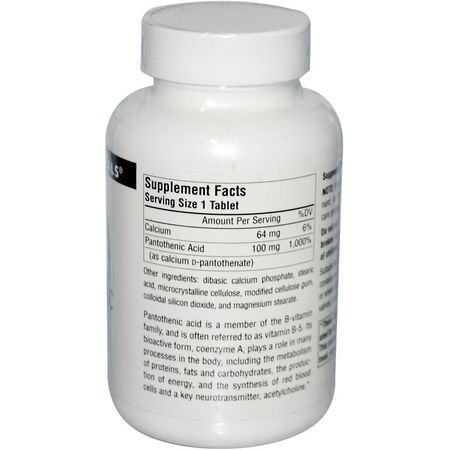 Vitamin B, Vitaminer, Kosttillskott: Source Naturals, Pantothenic Acid, 100 mg, 250 Tablets