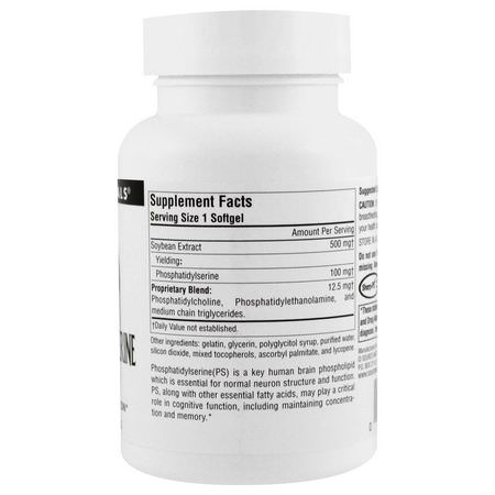 Fosfatidylserin, Fosfolipider, Kosttillskott: Source Naturals, Phosphatidyl Serine Complex, 500 mg, 60 Softgels