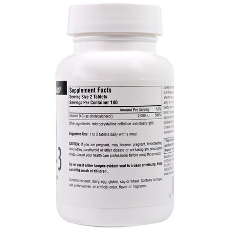 D3 Cholecalciferol, D-Vitamin, Vitaminer, Kosttillskott: Source Naturals, Vitamin D-3, 1,000 IU, 200 Tablets