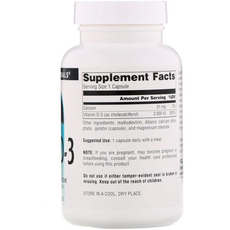 D3 Cholecalciferol, D-Vitamin, Vitaminer, Kosttillskott: Source Naturals, Vitamin D-3, 2,000 IU, 200 Capsules