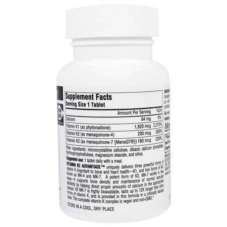 K-Vitamin, Vitaminer, Kosttillskott: Source Naturals, Vitamin K2 Advantage, 2,200 mcg, 60 Tablets