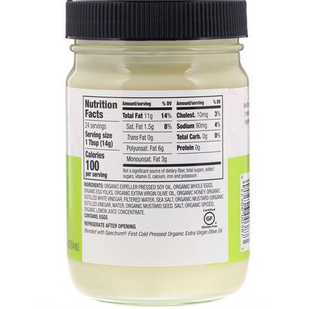Mayonnaise, Vinegars, Oljor: Spectrum Culinary, Organic Mayonnaise with Extra Virgin Olive Oil, 12 fl oz (354 ml)