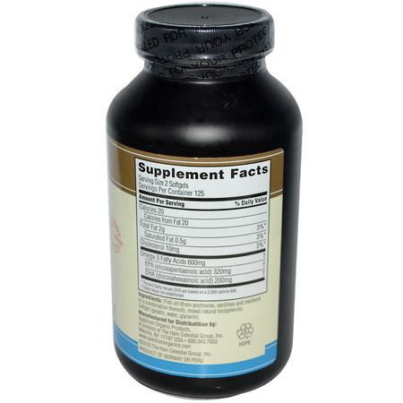 Omega-3 Fiskolja, Omegas Epa Dha, Fiskolja, Kosttillskott: Spectrum Essentials, Fish Oil, Omega-3, 1000 mg, 250 Softgels