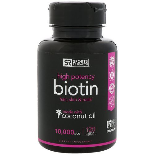 Sports Research, Biotin with Coconut Oil, 10,000 mcg, 120 Veggie Softgels Review