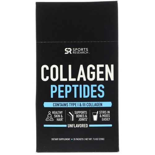 Sports Research, Collagen Peptides, Unflavored, 20 Packets, (11 g) Each Review