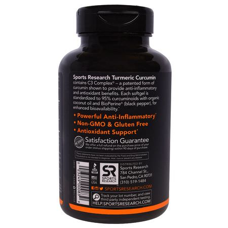 Sports Research Turmeric Curcumin Formulas - Curcumin, Gurkmeja, Antioxidanter, Kosttillskott