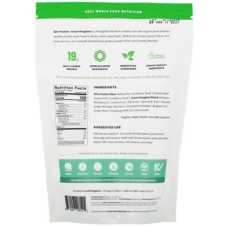 Växtbaserat, Växtbaserat Protein, Sportnäring: Sprout Living, Epic Organic Plant Protein, Green Kingdom, 16 oz (455 g)