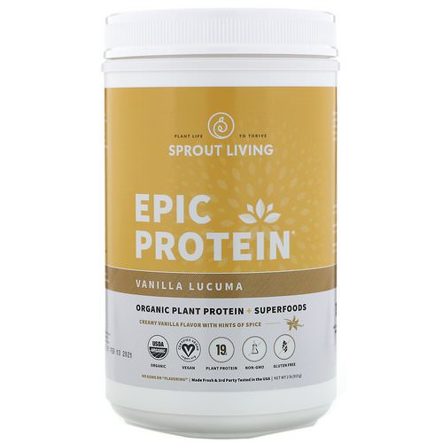 Sprout Living, Epic Protein, Organic Plant Protein + Superfoods, Vanilla Lucuma, 2 lb (910 g) Review