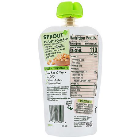 Måltider, Puréer, Påsar, Barnfoder: Sprout Organic, Baby Food, Stage 3, Butternut Chickpea, Quinoa & Dates, 4 oz (113 g)