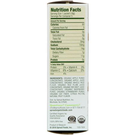Fingermat, Barer, Mellanmål, Barnmatning: Sprout Organic, Crispy Chews, Red Berry & Beet, 5 Packets, 0.63 oz (18 g) Each