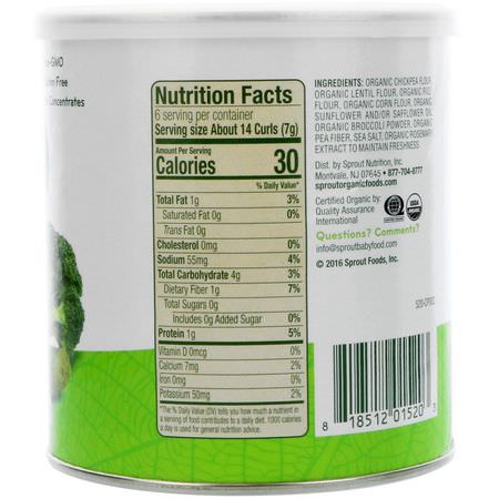 Fingermat, Barer, Mellanmål, Barnmatning: Sprout Organic, Curlz, Broccoli, 1.48 oz (42 g)