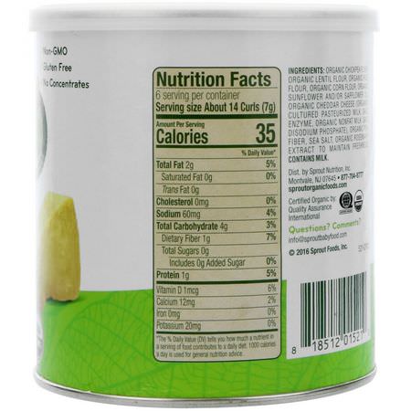 Fingermat, Barer, Mellanmål, Barnmatning: Sprout Organic, Curlz, White Cheddar, 1.48 oz (42 g)
