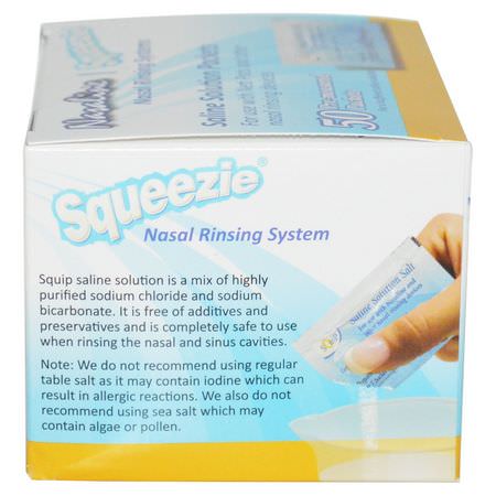 Sinus Wash, Nasal, First Aid, Medicine Cabinet: Squip, Saline Solution Salt, 50 Pre-Measured Packets