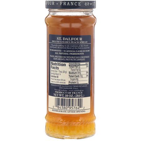 Fruktpåslag, Konserver, Uppslag, Knappar: St. Dalfour, Golden Peach, Deluxe Golden Peach Spread, 10 oz (284 g)